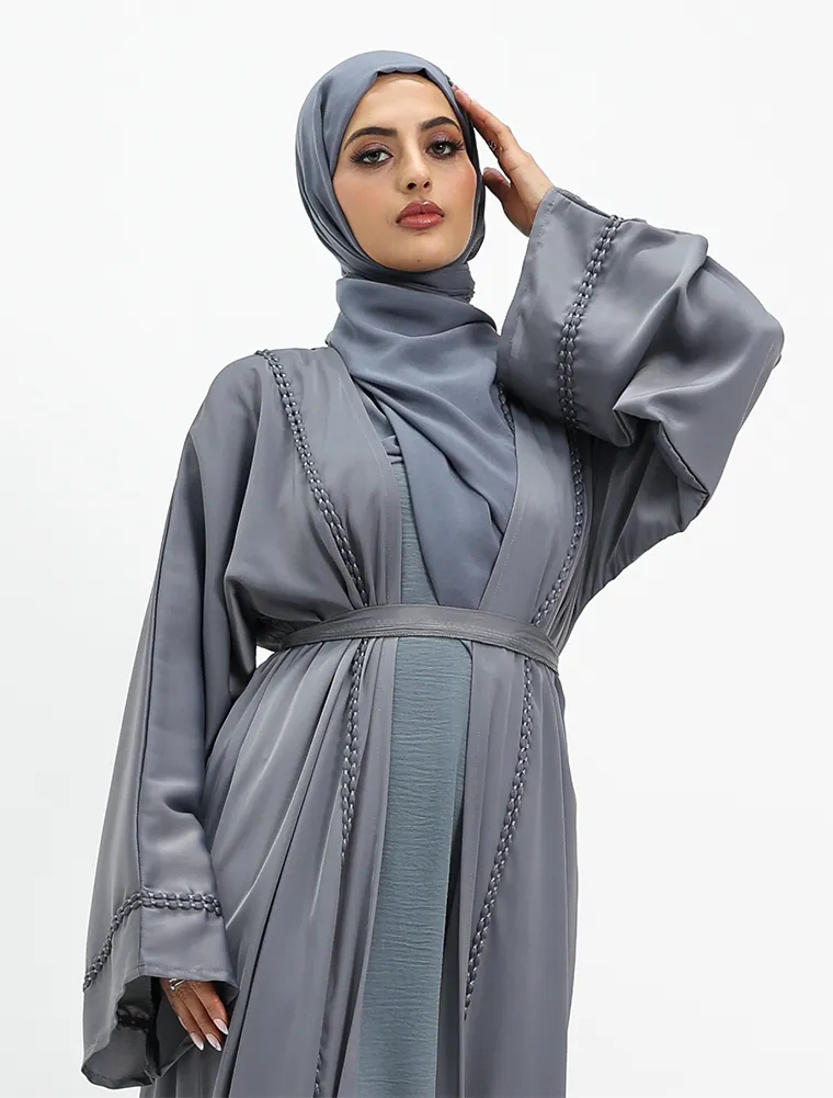 2 Piece Grey Kyra Abaya (ZA540) - Image 2