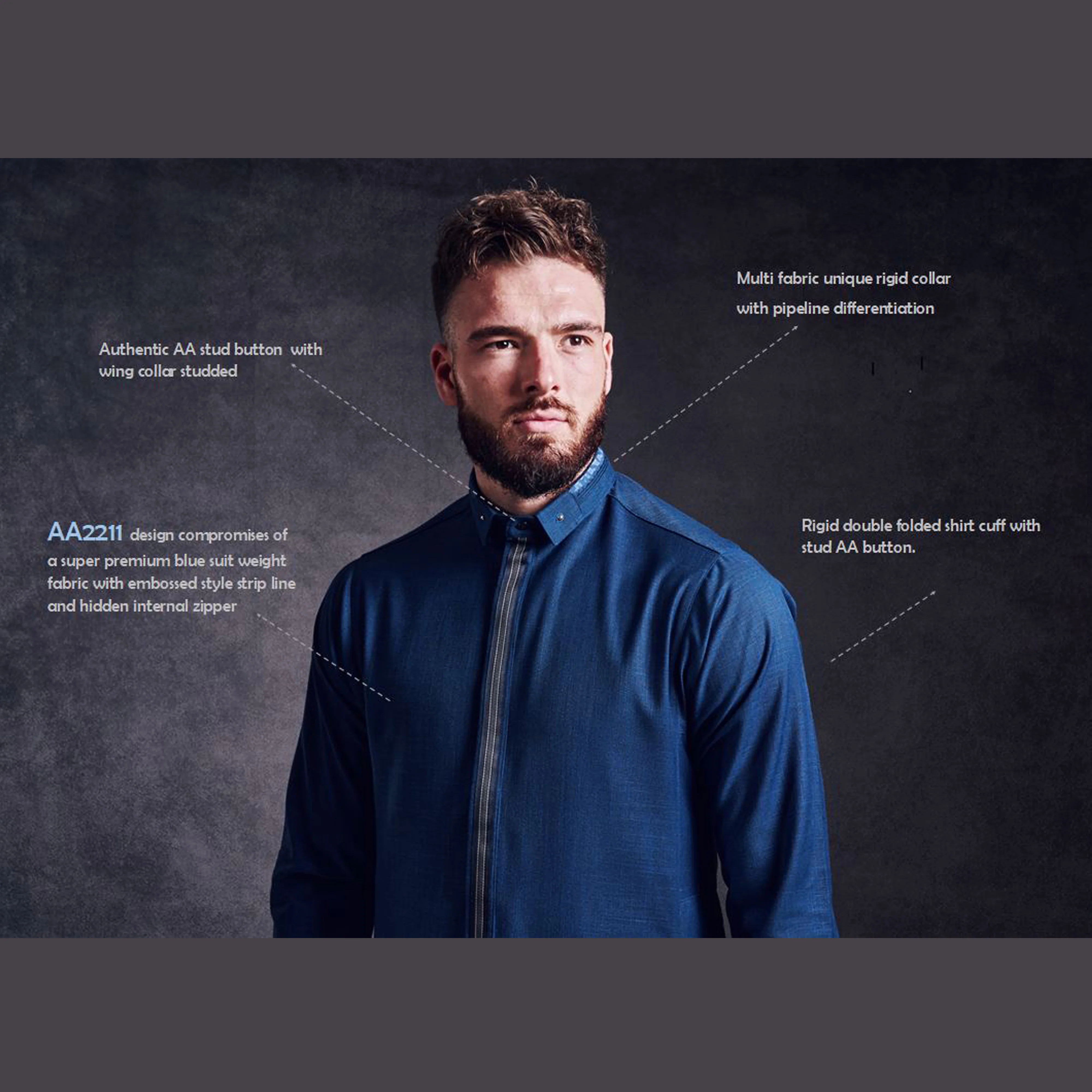 Luxury Navy Blue Thobe & Jubba with Double-Folded Cuffs – Al Ameer - Image 4