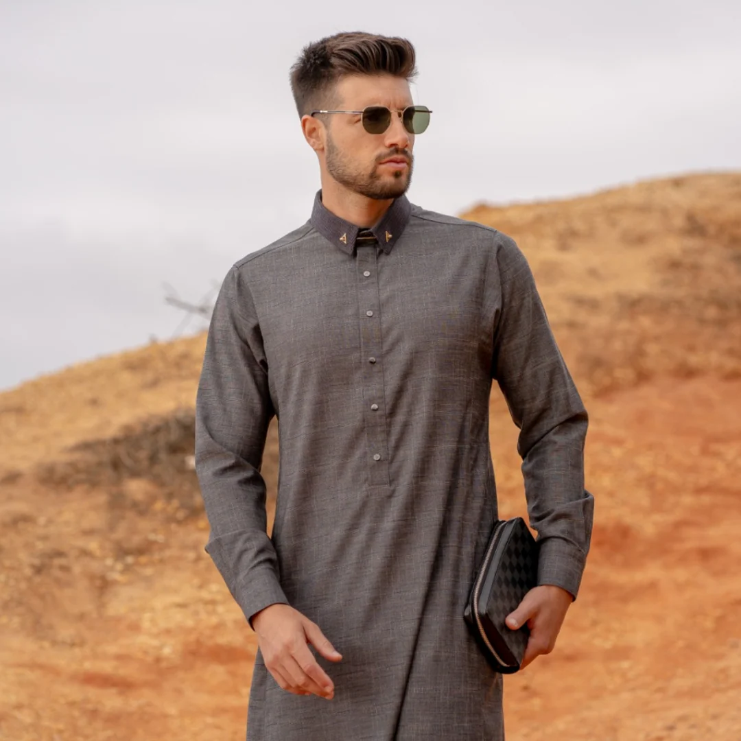 Luxury Grey Thobe & Jubba – Al Ameer