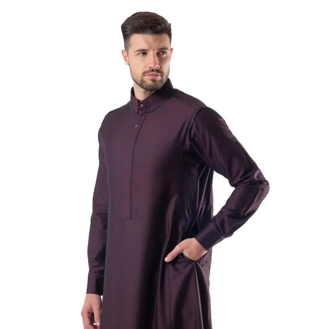 Luxury Maroon Thobe & Jubba with Printed Cuffs – Al Ameer - Image 2