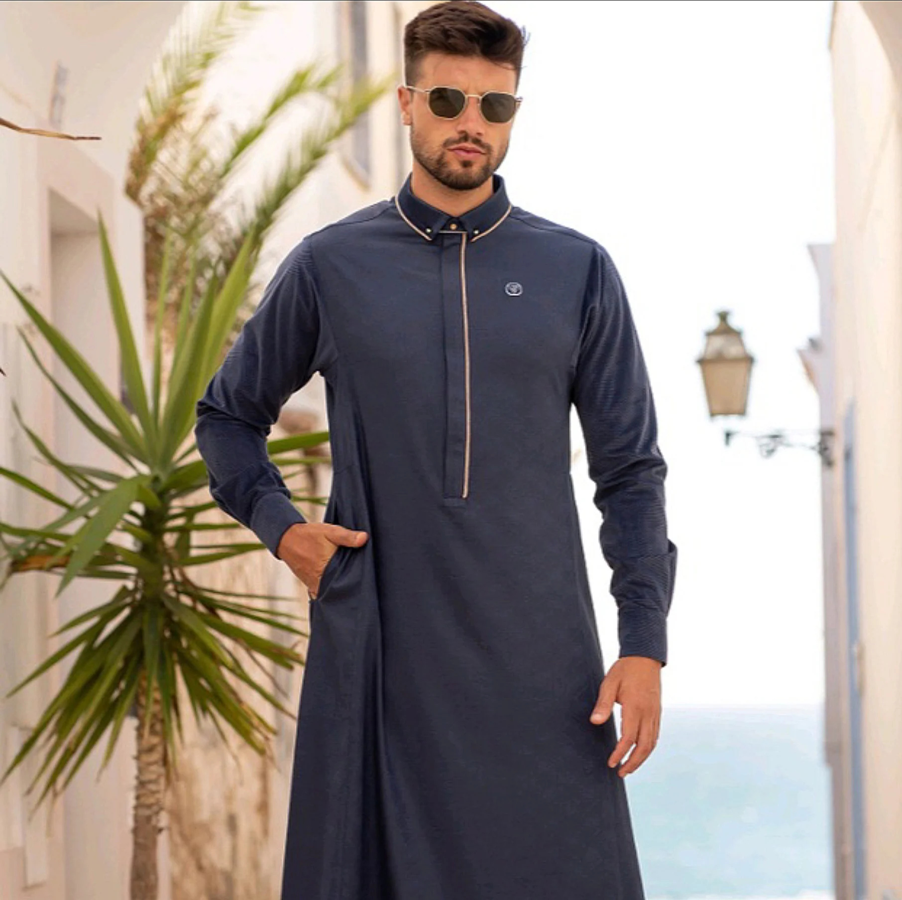 Luxury Dark Blue Thobe & Jubba – Al Ameer