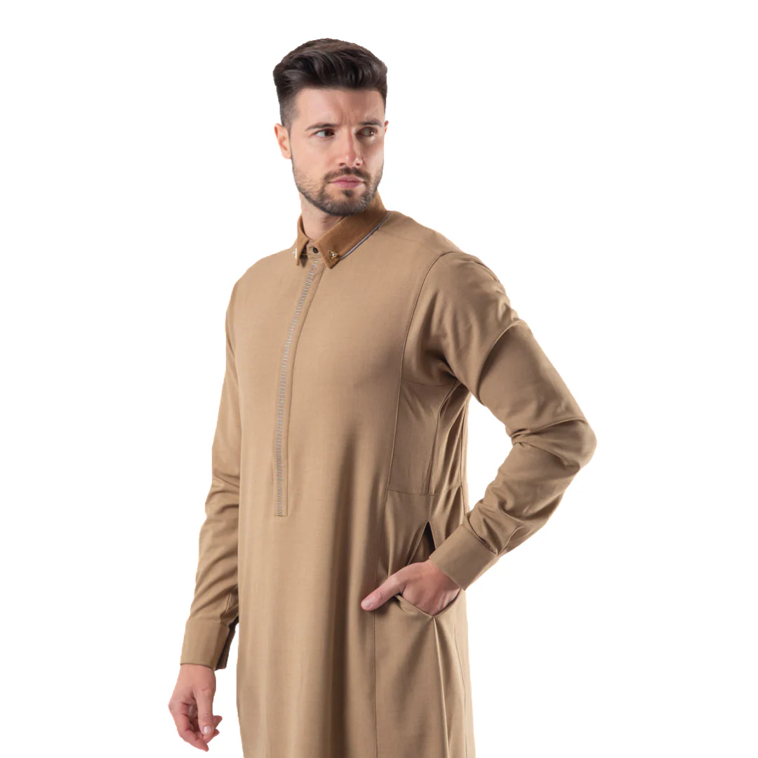 Luxury Beige Thobe & Jubba with Printed Cuffs – Al Ameer - Image 2