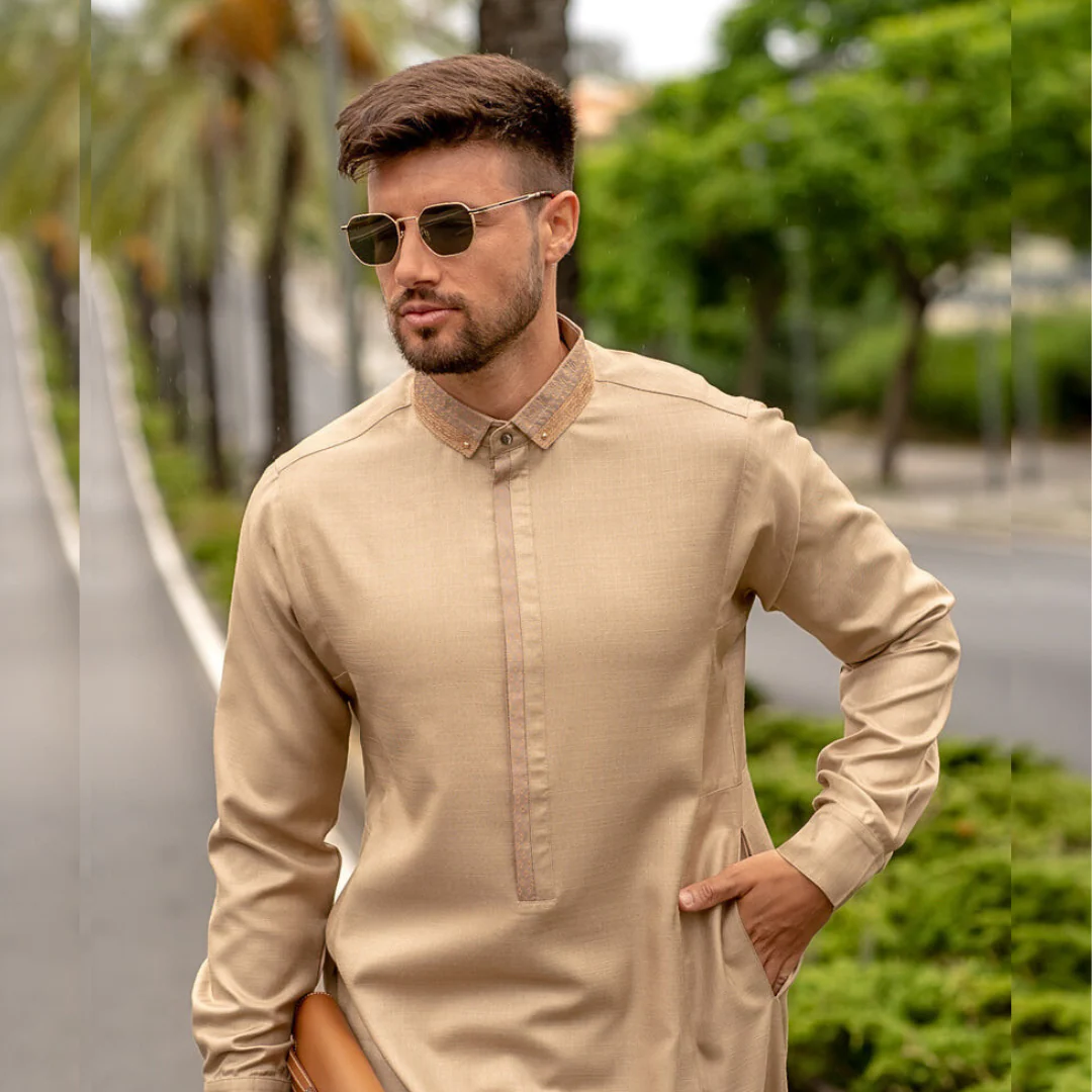 Luxury Organic Cotton Thobe & Jubba with Printed Cuffs – Al Ameer