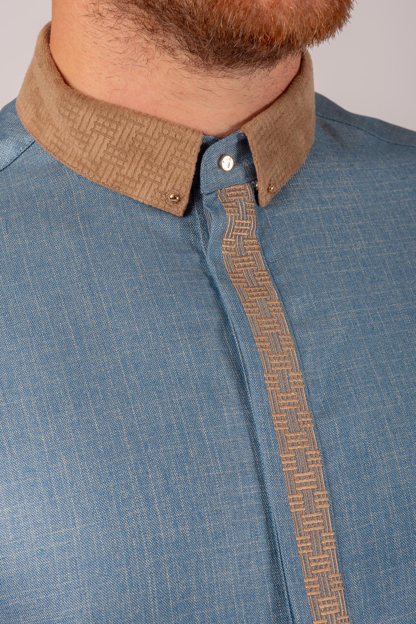 Luxury Blue Thobe & Jubba with Brown Collar – Al Ameer - Image 3