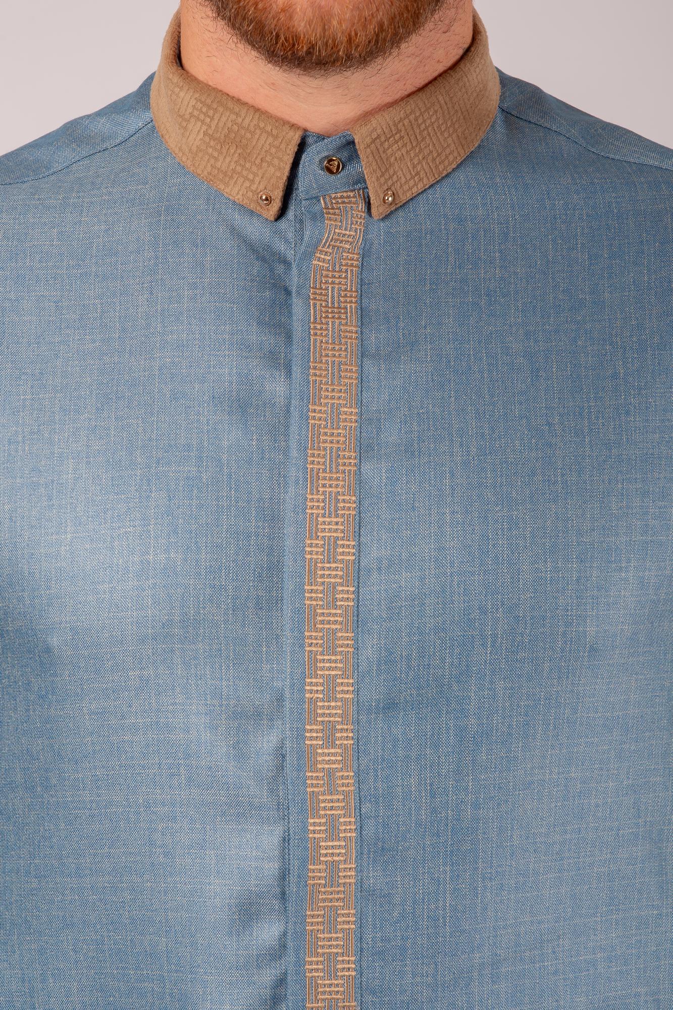 Luxury Blue Thobe & Jubba with Brown Collar – Al Ameer - Image 4