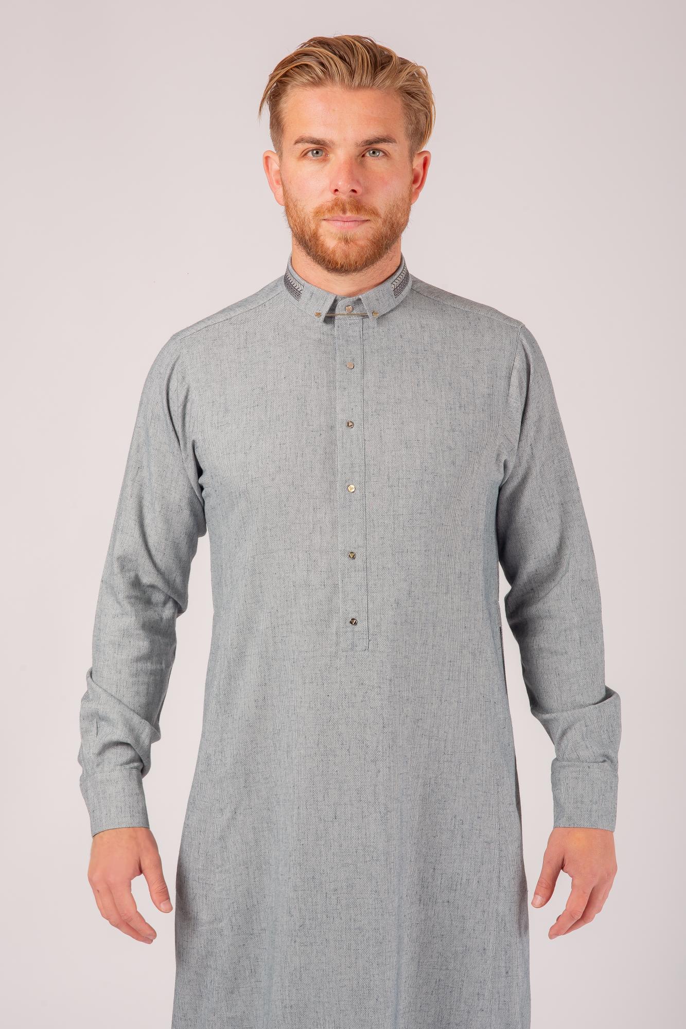 Luxury Grey Thobe & Jubba with Minimalist Design – Al Ameer
