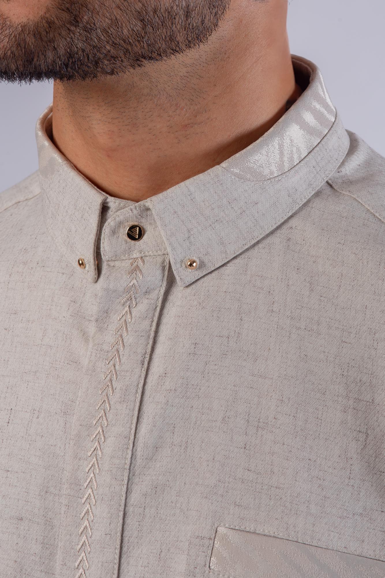 Luxury Light Grey & Cream Thobe & Jubba with Gold Accents – Al Ameer - Image 2
