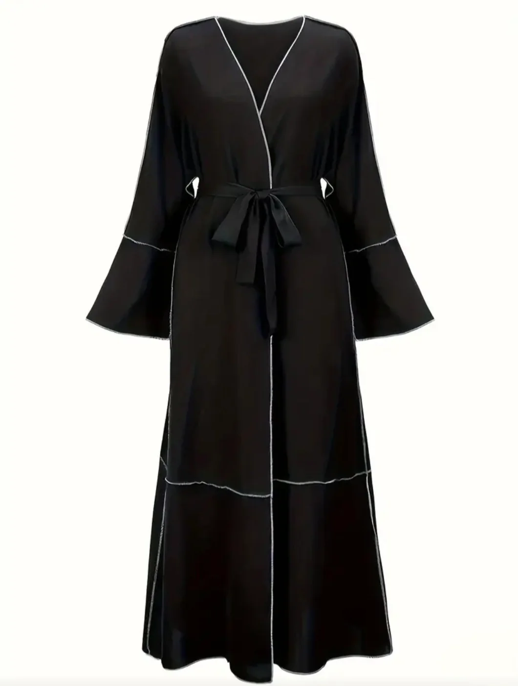 Arab Stitched Design Open Black Abaya - One Size - Image 2