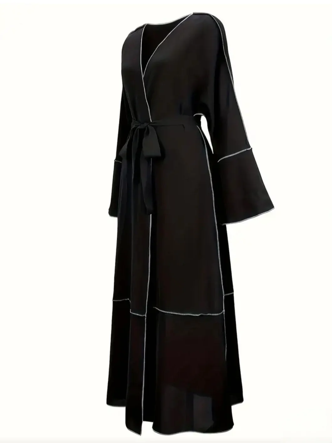 Arab Stitched Design Open Black Abaya - One Size - Image 3