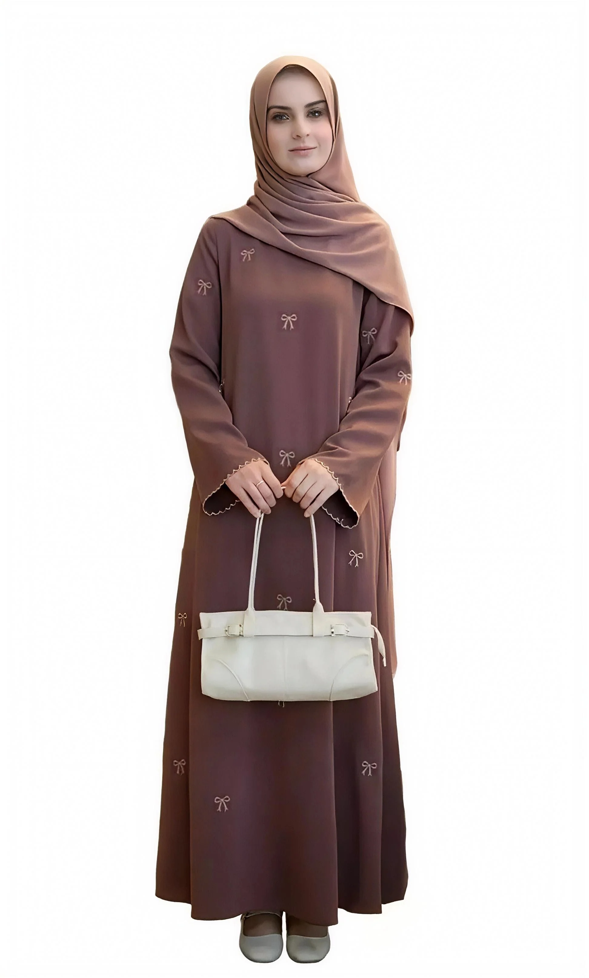 Bow Tie Rose Brown Abaya - One Size