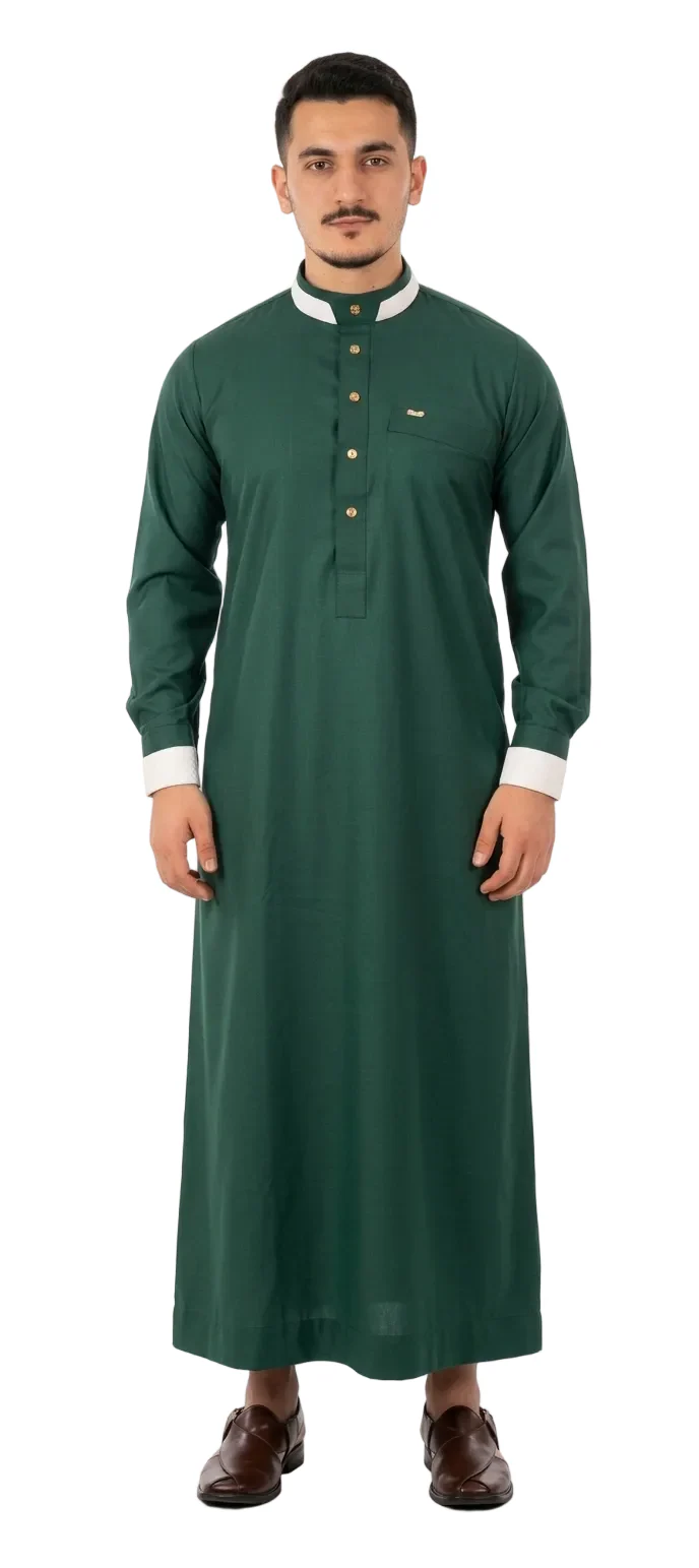 Designer Emerald Green & White Piping Jubba
