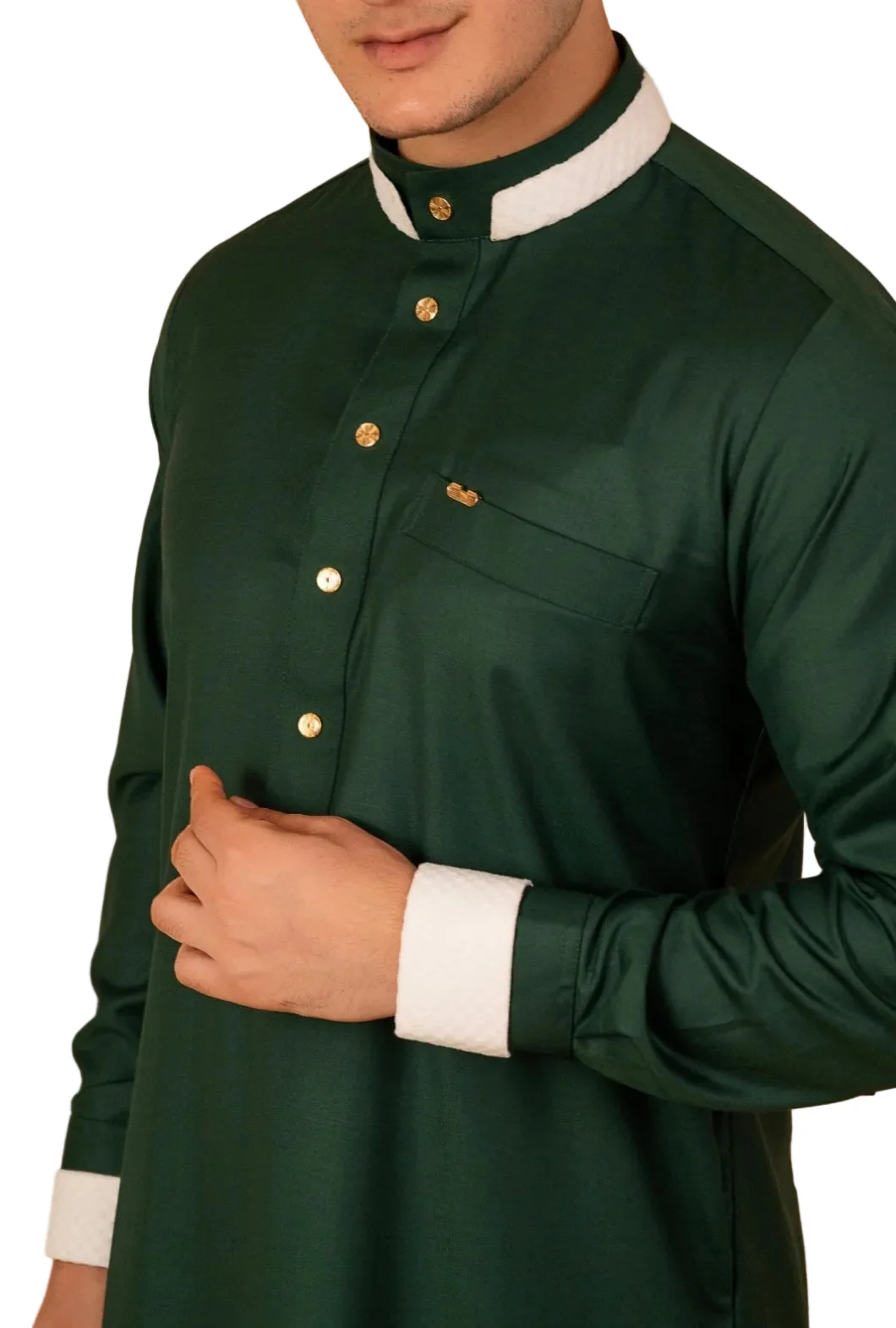 Designer Emerald Green & White Piping Jubba - Image 2
