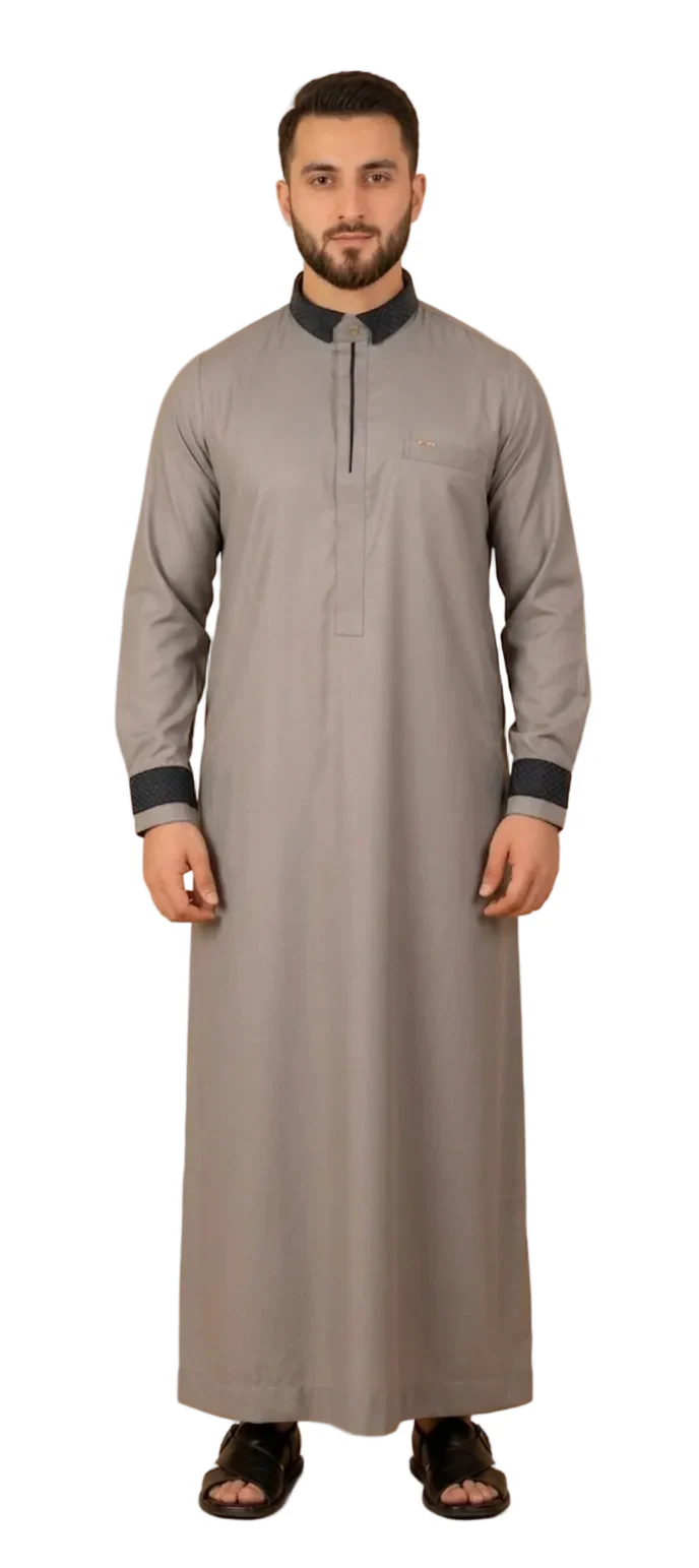 Designer Grey & Black Piping Jubba