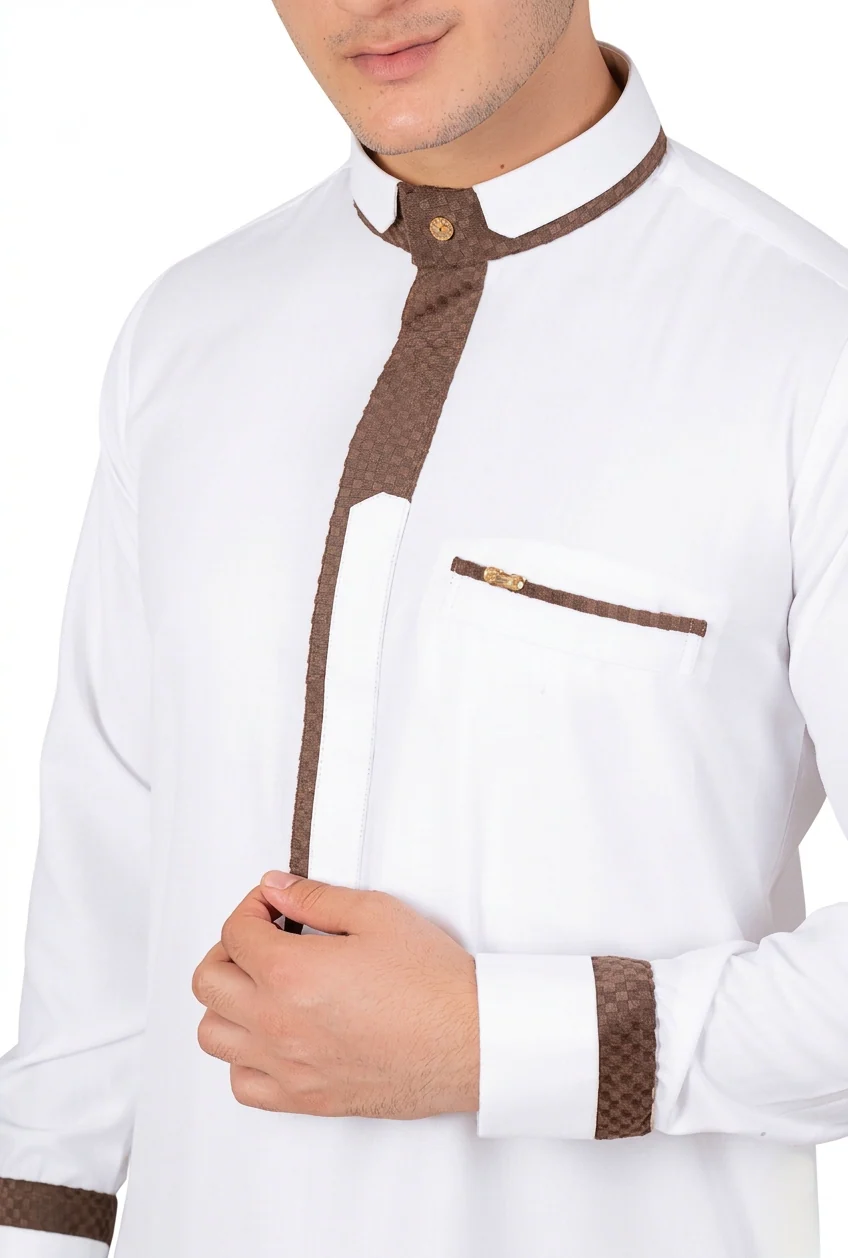 Designer White & Brown Contrast Jubba - Image 2