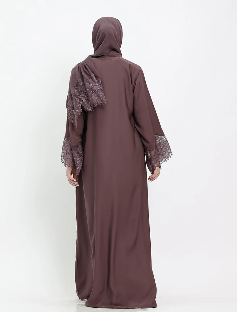 Elegant Floral Sleeved Abaya (ZA521) - Image 10