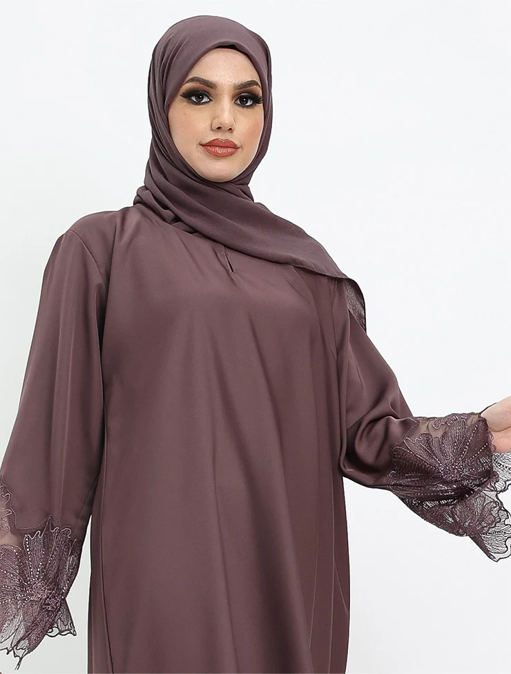 Elegant Floral Sleeved Abaya (ZA521) - Image 6