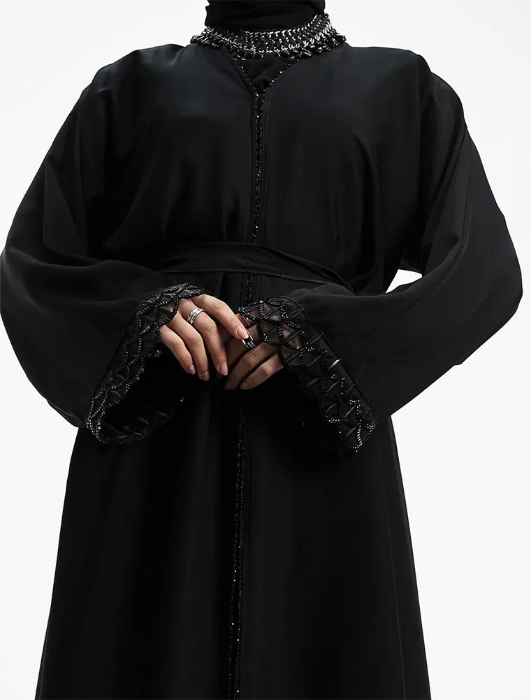 Embellished Luxury Buttoned Black Abaya (ZA569) - Image 5