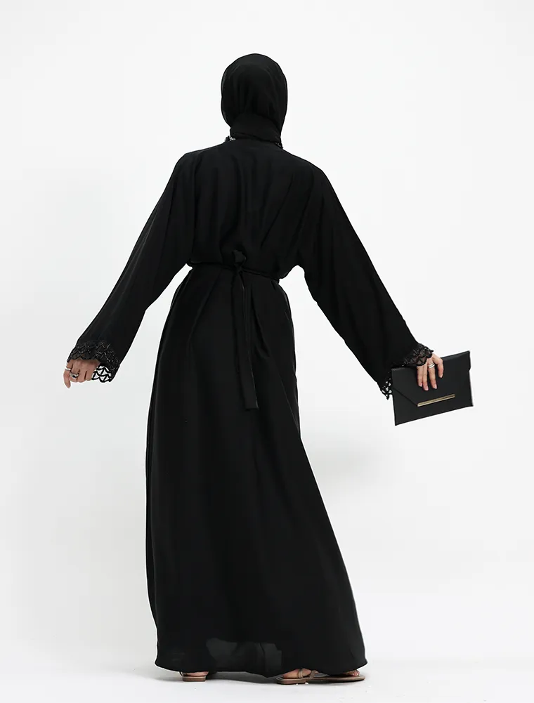 Embellished Luxury Buttoned Black Abaya (ZA569) - Image 6