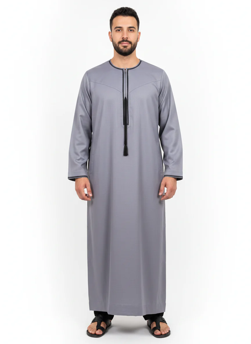 Emirati Tassel Jubba Grey & Black
