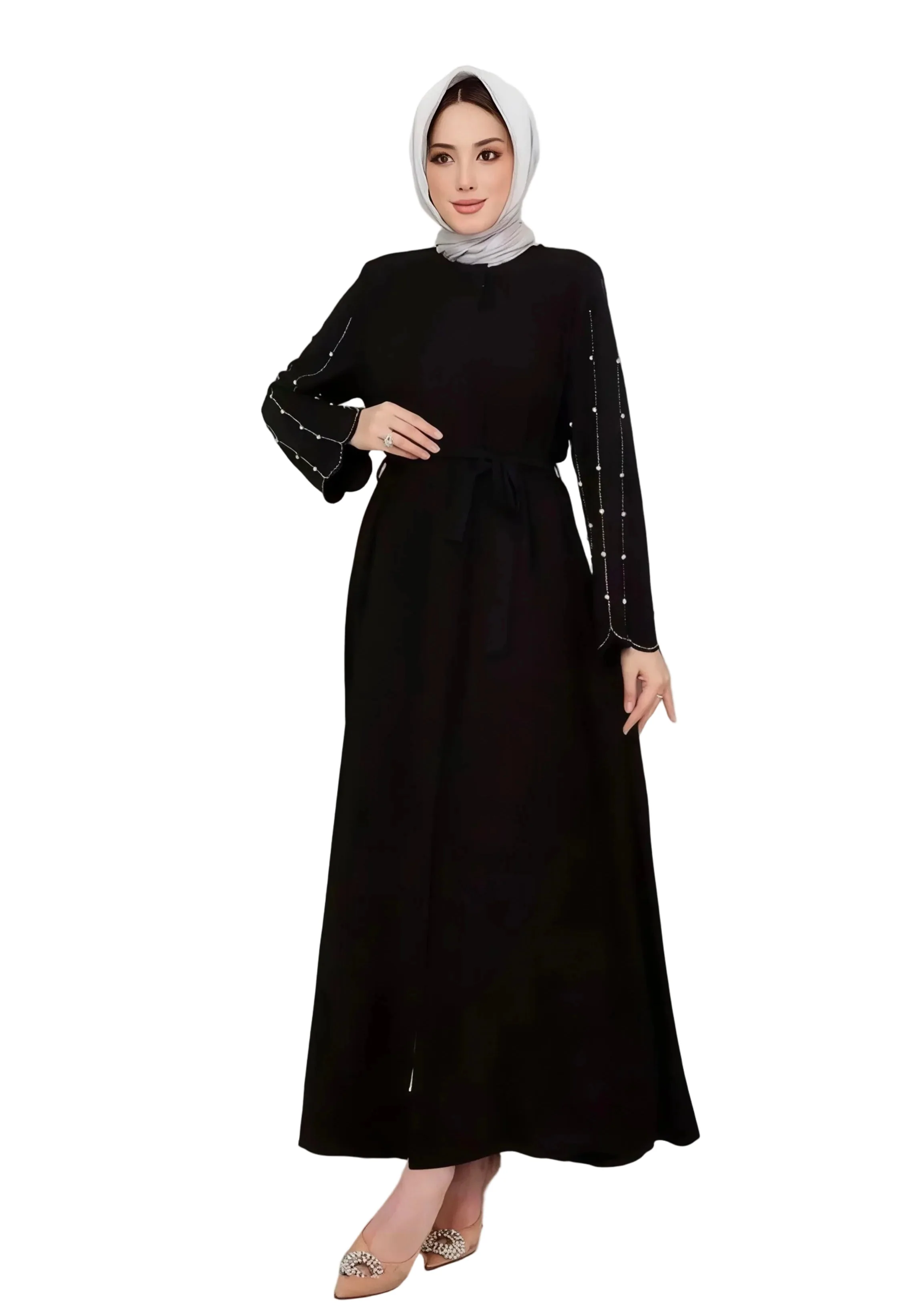 Empress Black Rhinestone Abaya - One Size