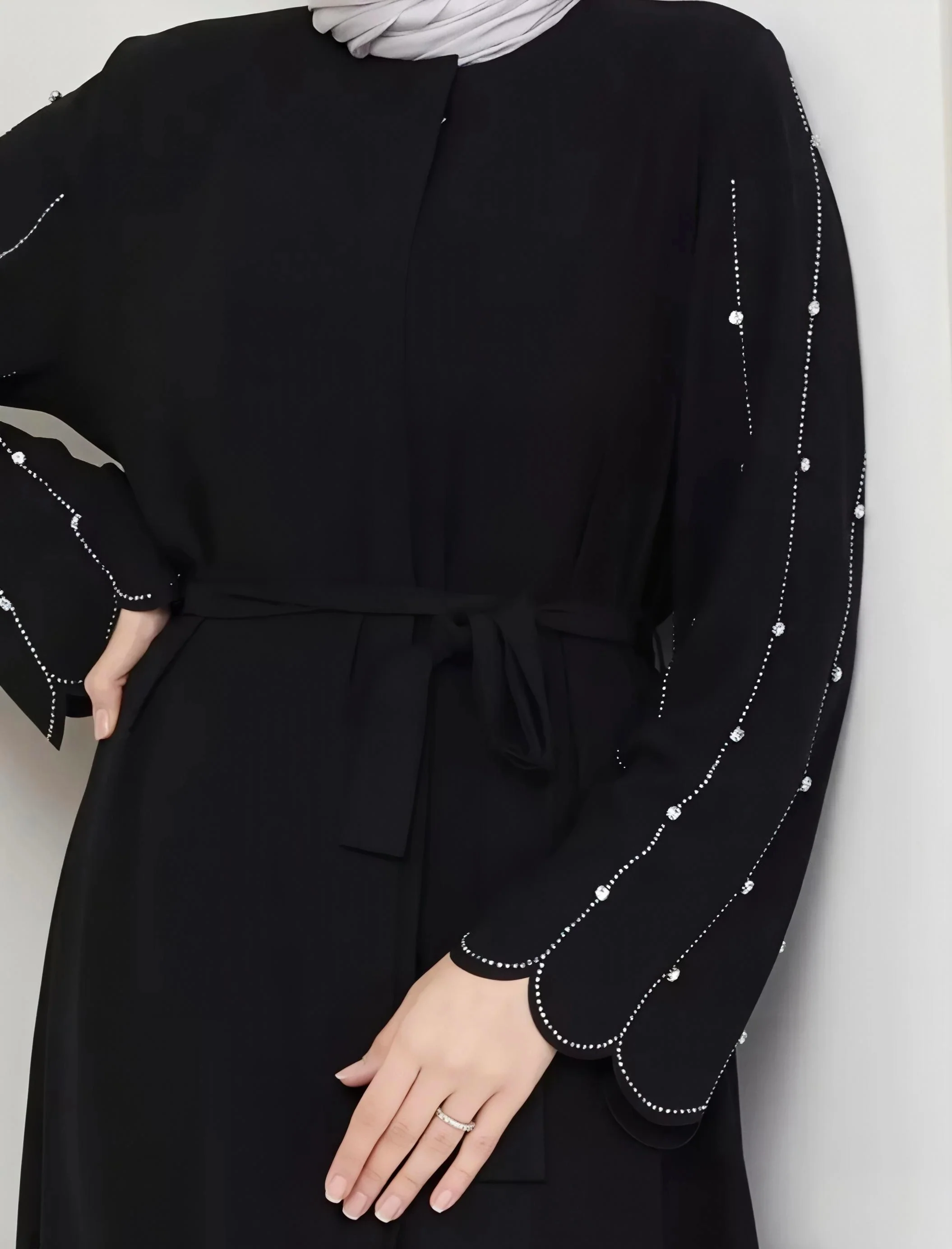 Empress Black Rhinestone Abaya - One Size - Image 2