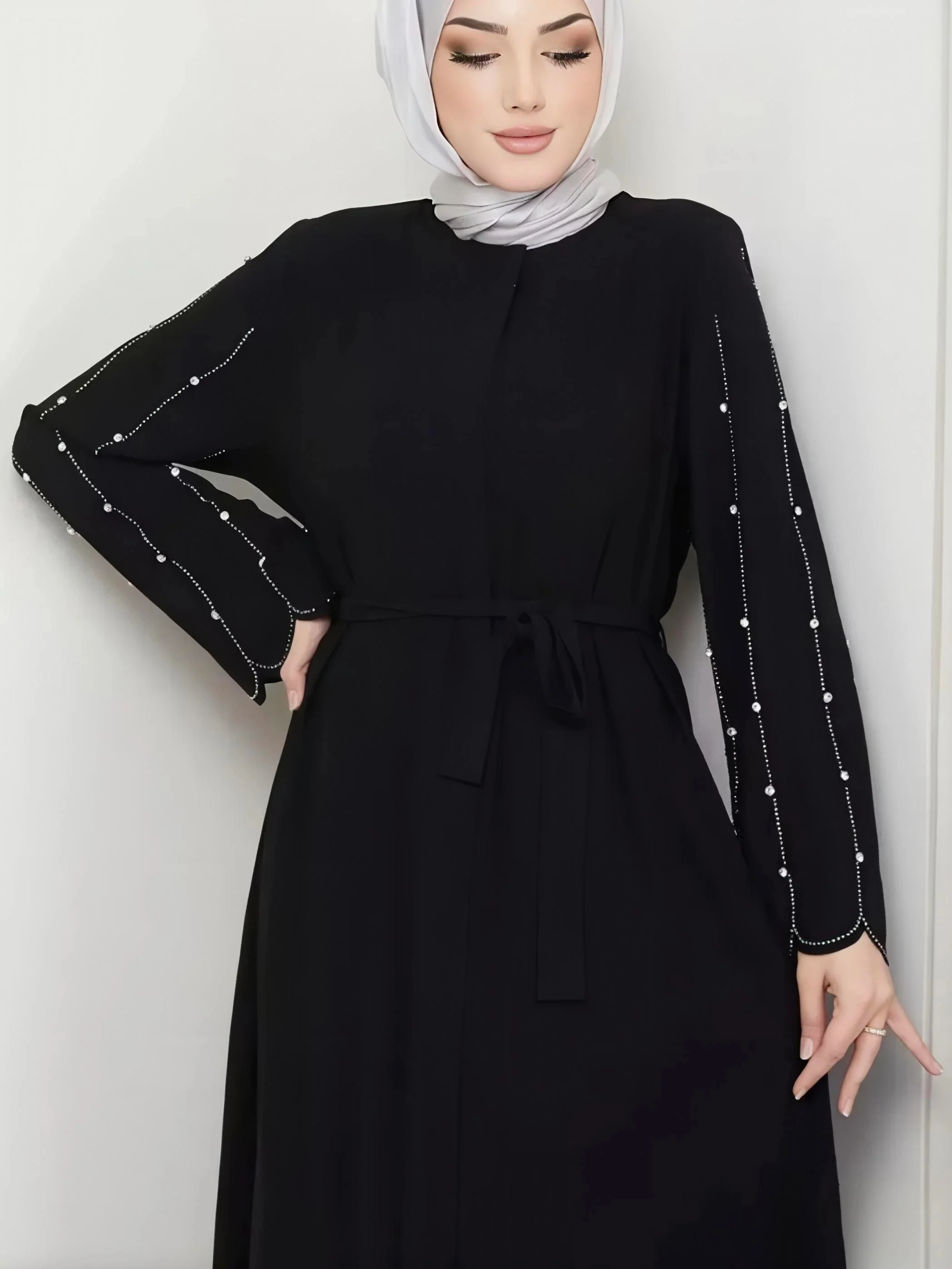 Empress Black Rhinestone Abaya - One Size - Image 3
