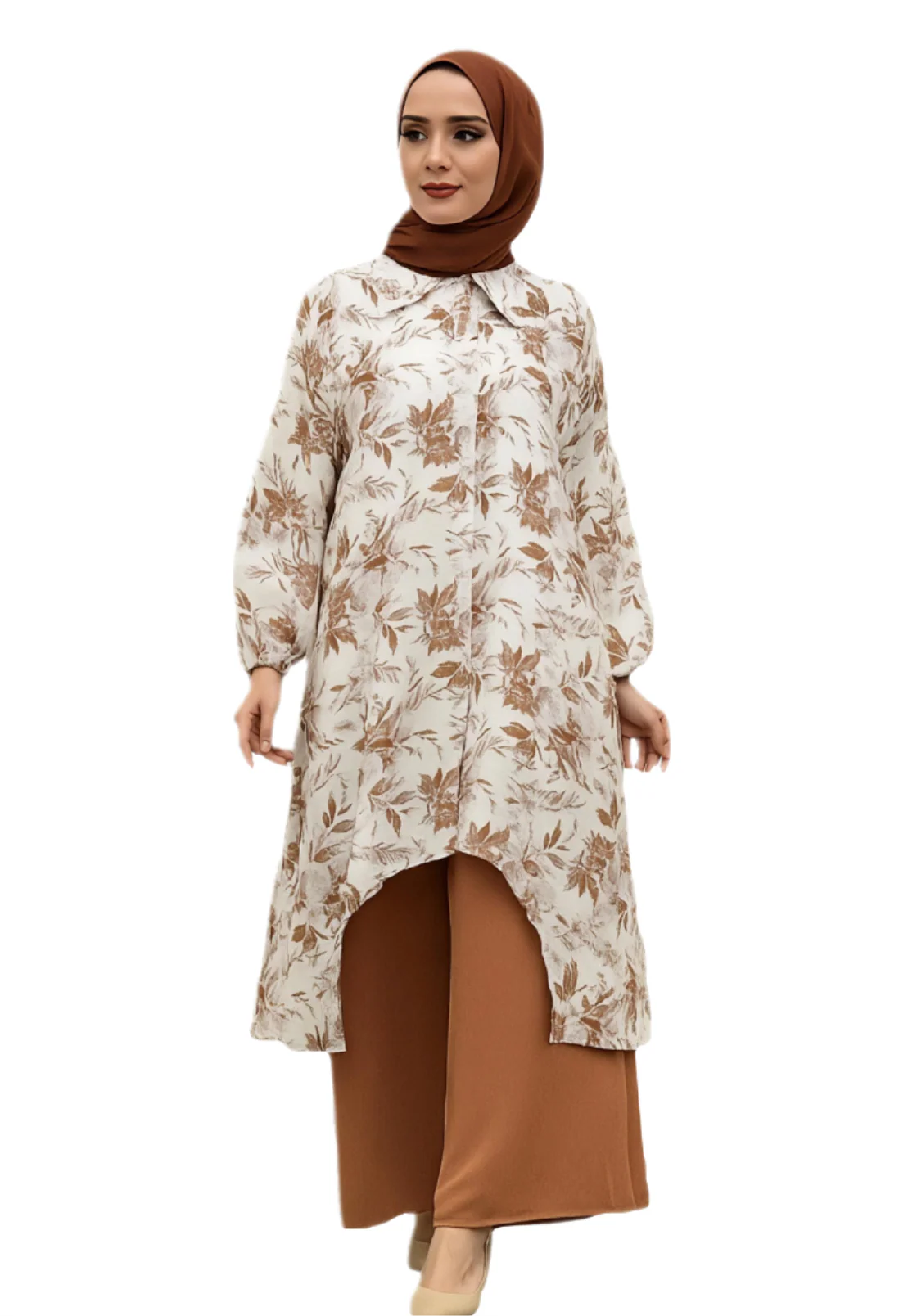 Floral Printed Shirt Dress with Pants
