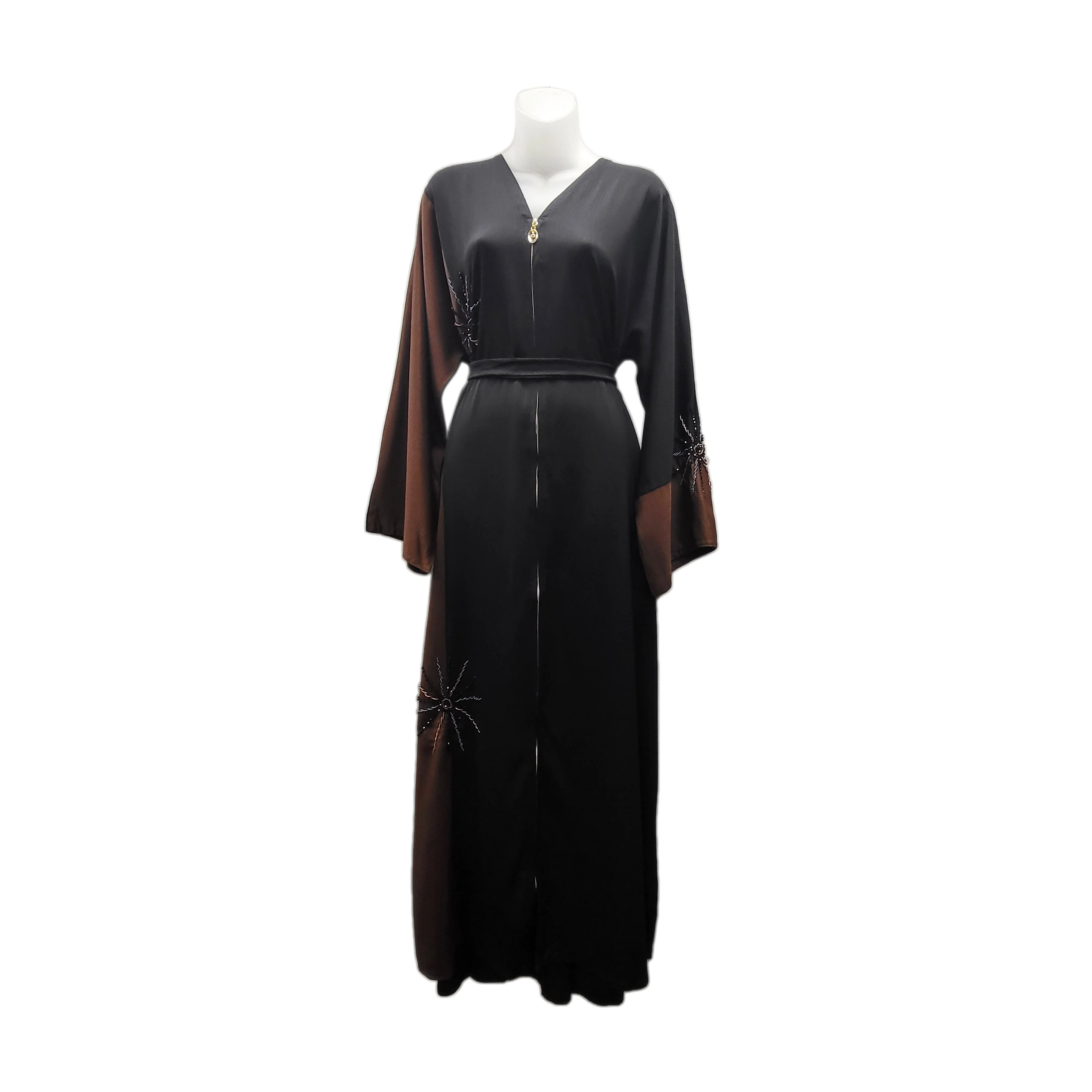 Full Zip Abaya Black/Brown
