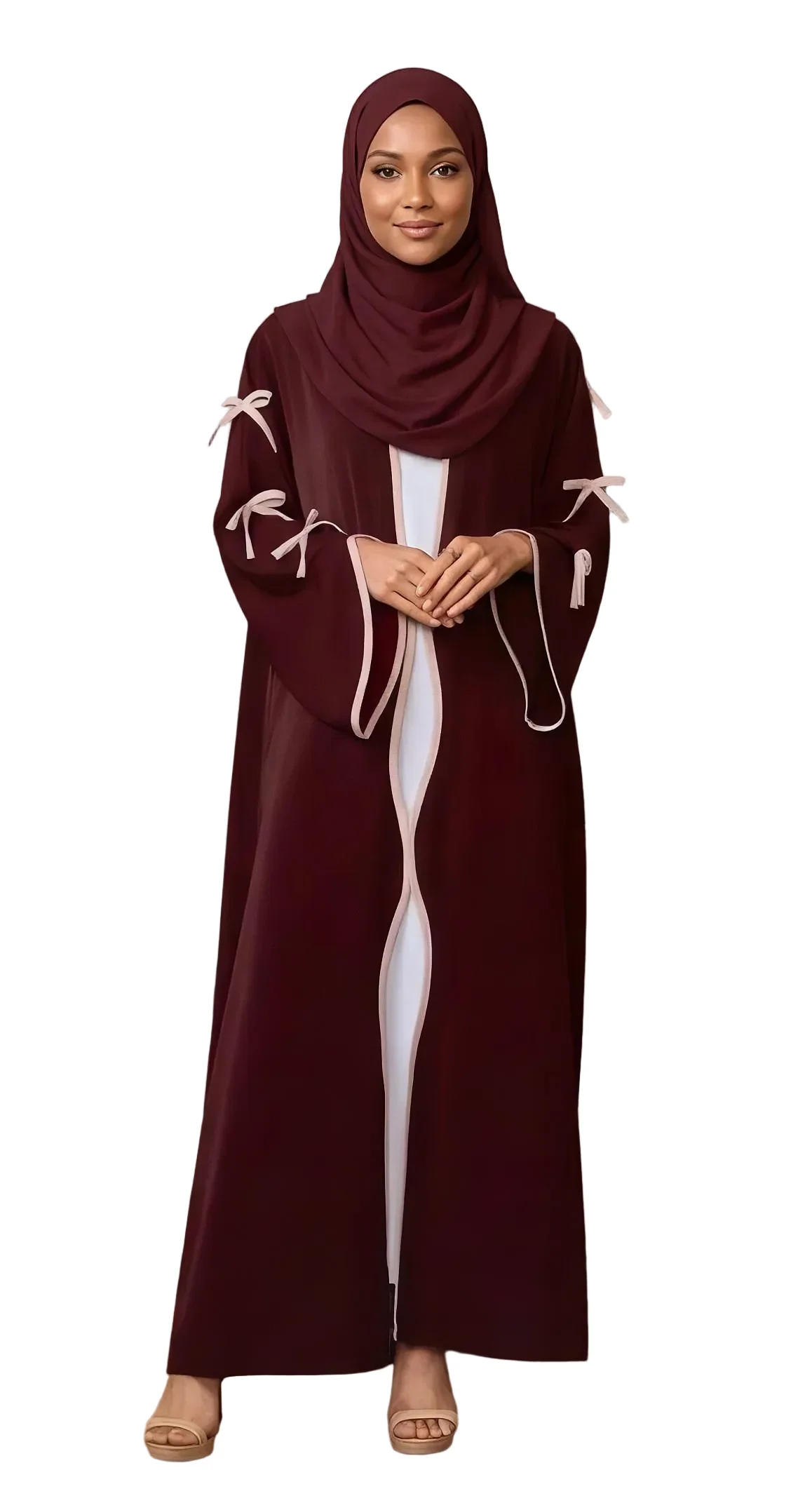 Layali Open Robe Abaya Maroon One Size