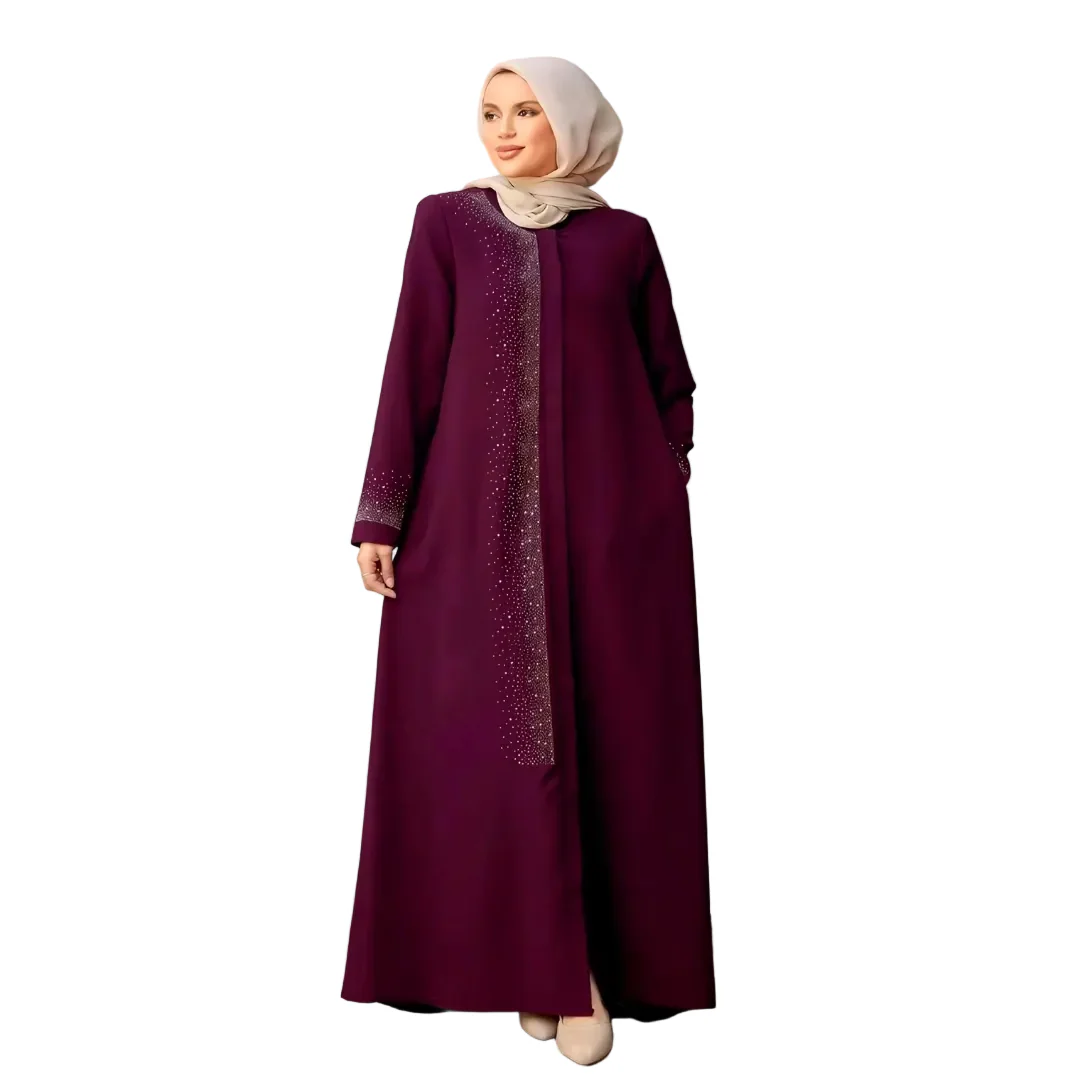 Luxe Fuschia Rhinestone Abaya - One Size