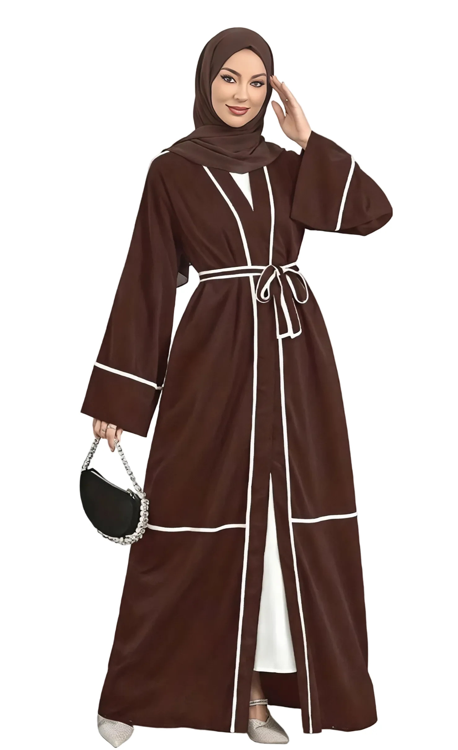 Malika Open Abaya Brown - One Size