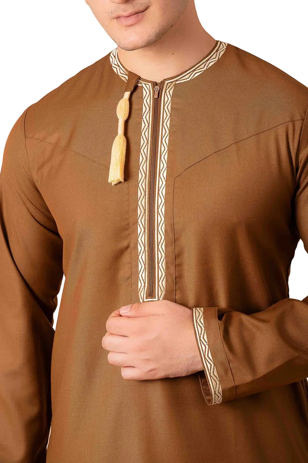 Omani Tassel Jubba Coffee & Beige - Image 2