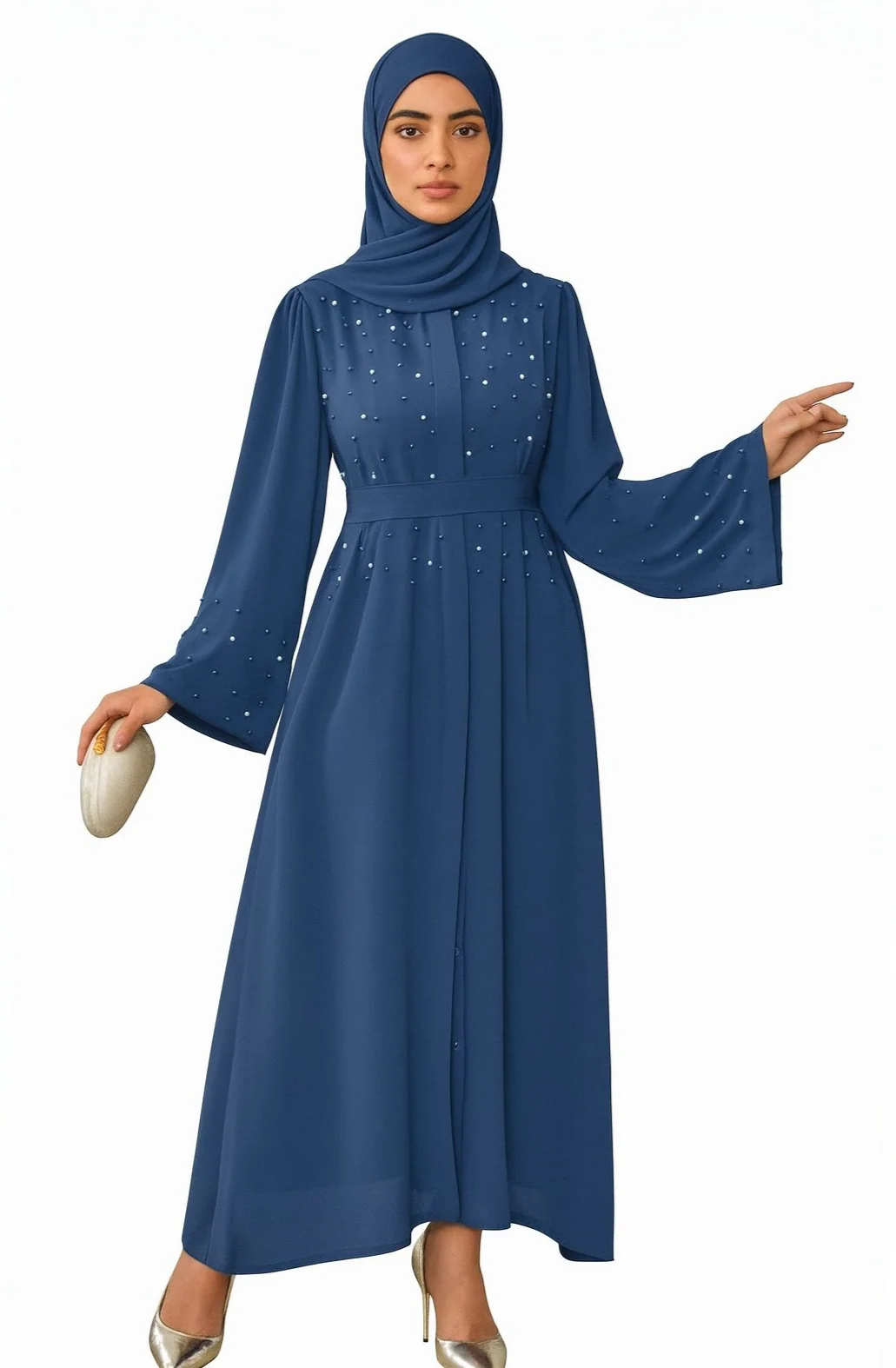 Pearl Buttoned Abaya Dress One Size - Image 2