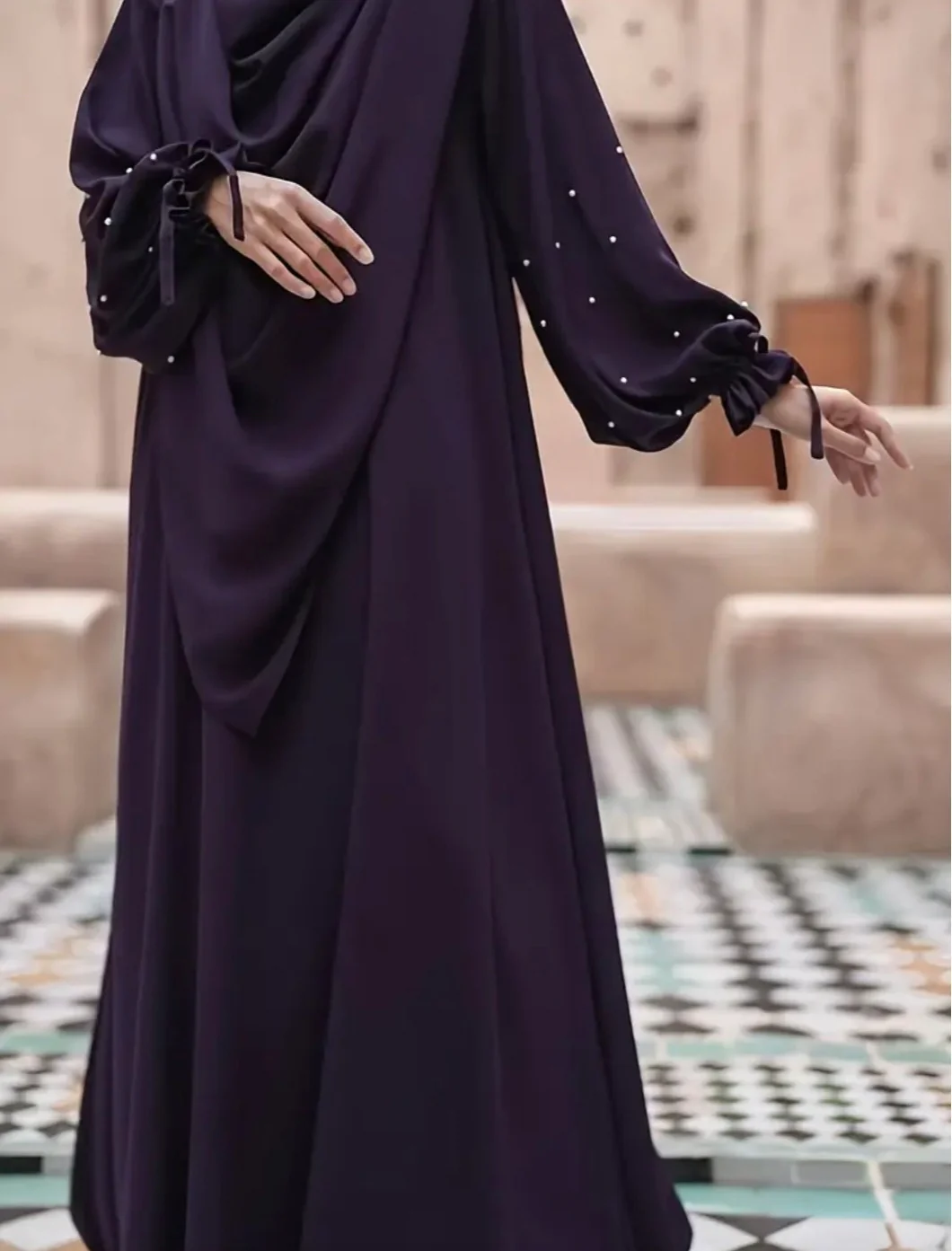 Pearl Violet Abaya 2 piece - One Size - Image 3