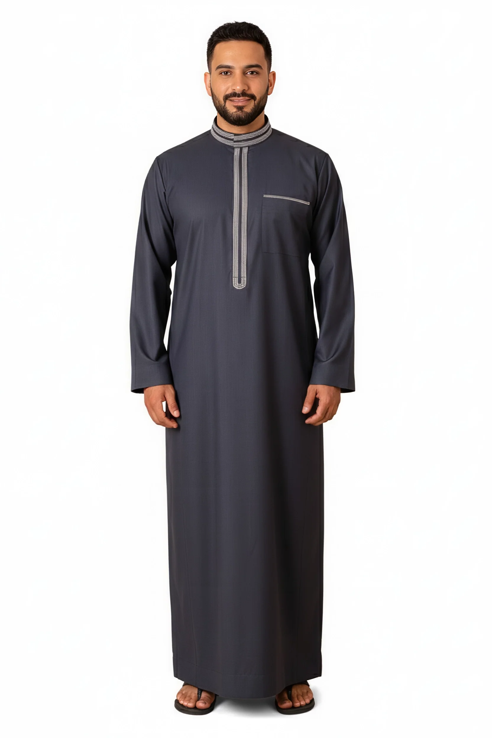 Premium Charcoal & Silver Piping Jubba