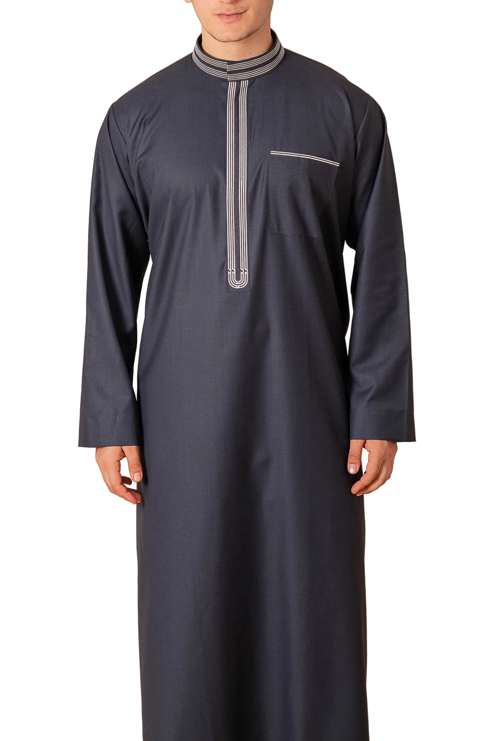 Premium Charcoal & Silver Piping Jubba - Image 2