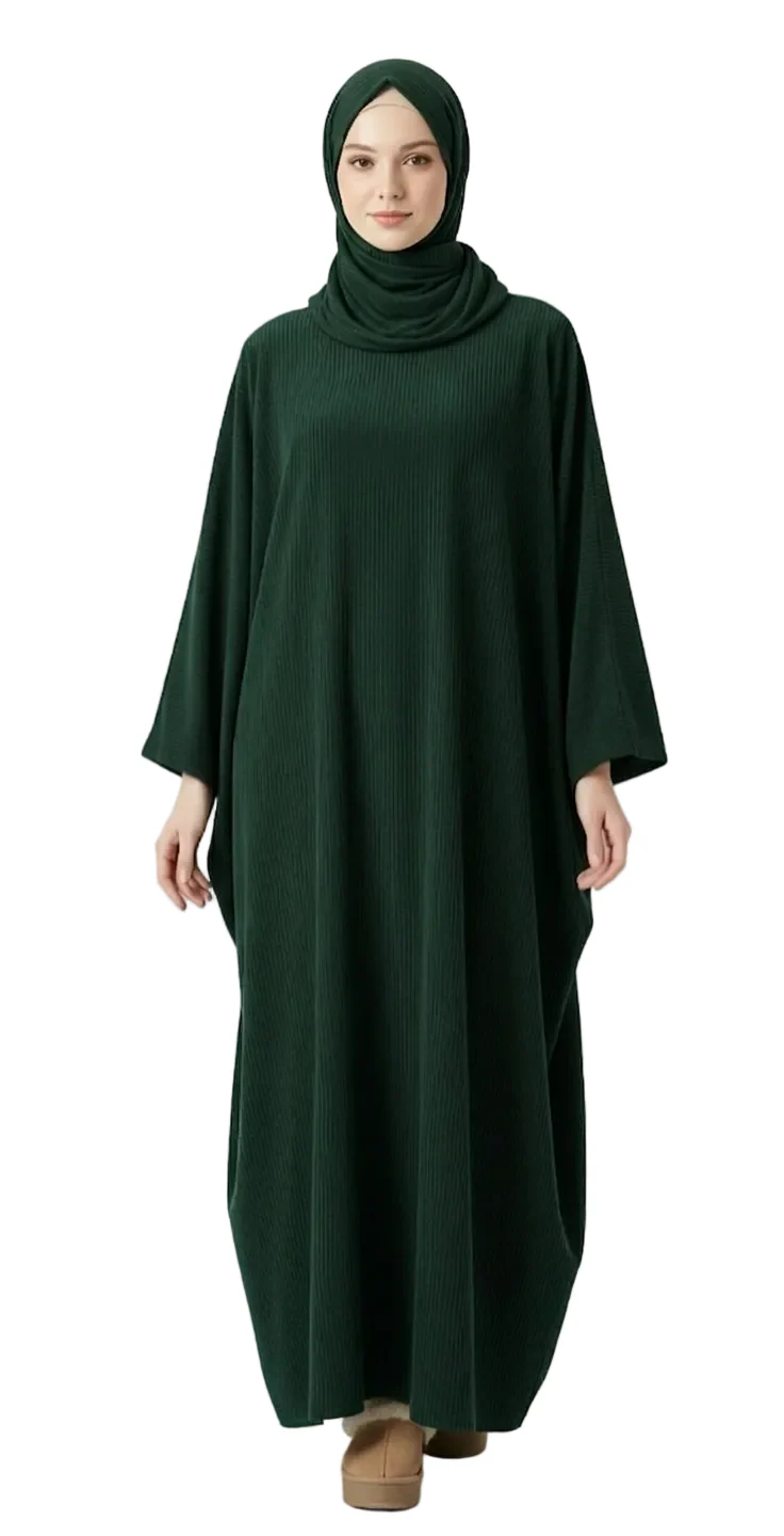 Premium Corduroy Abaya Green - One Size