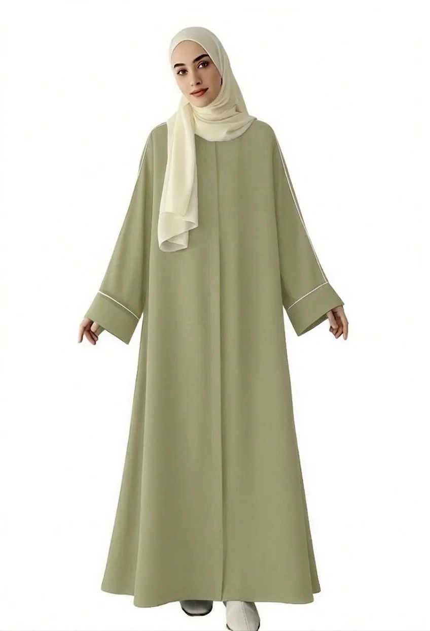 Qamar Ribbed Abaya One Size - Olive Green