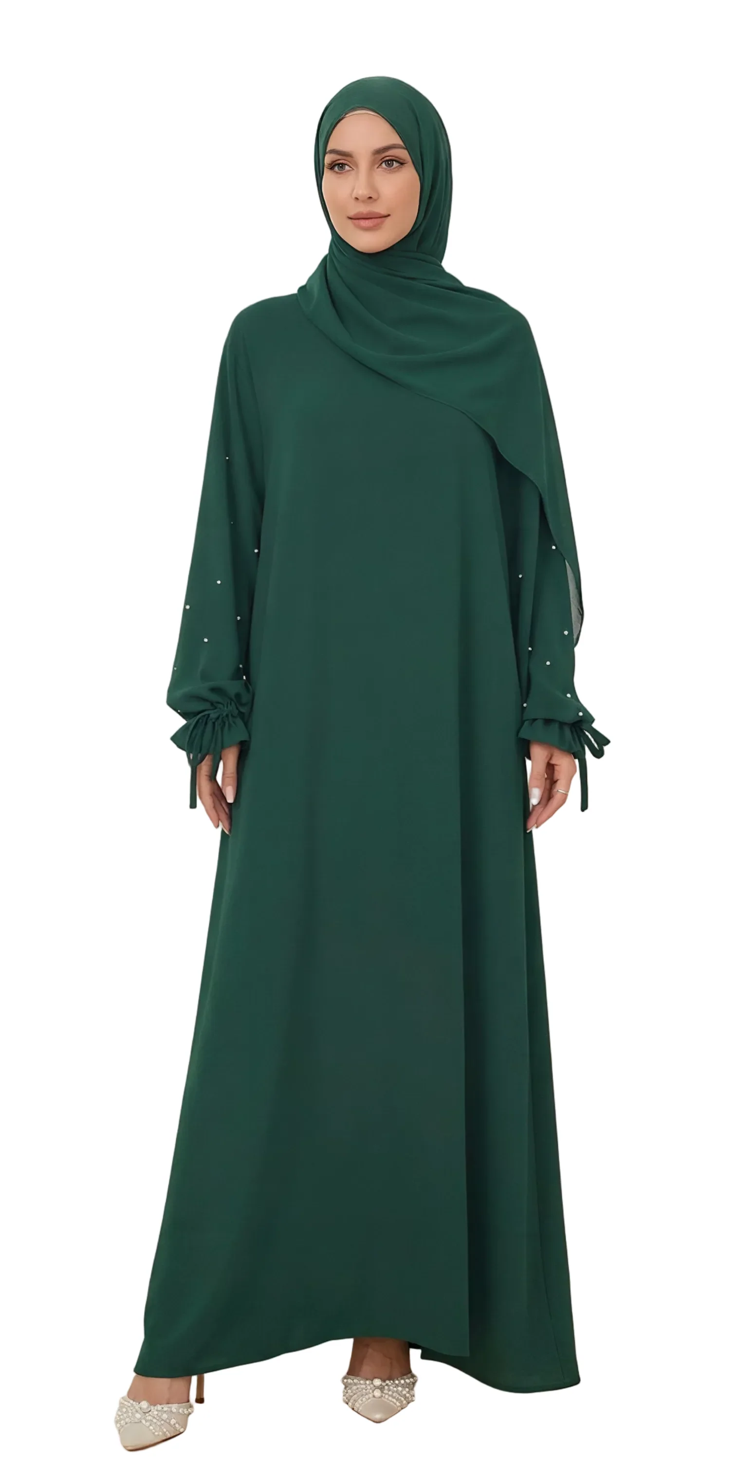 Rania Beaded Abaya Dark Green - One Size