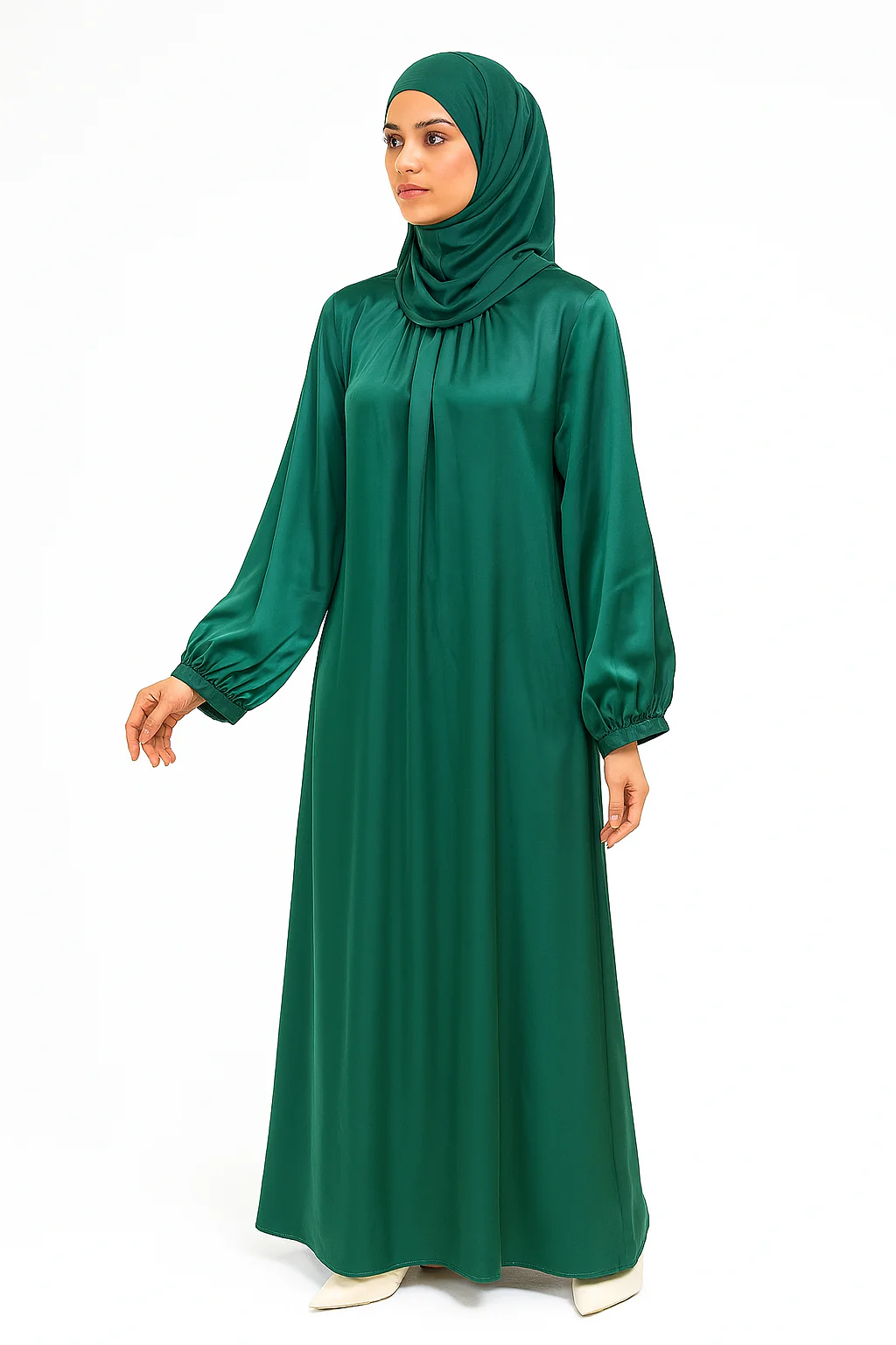 Satin Flowing Dress Abaya One Size - Image 2