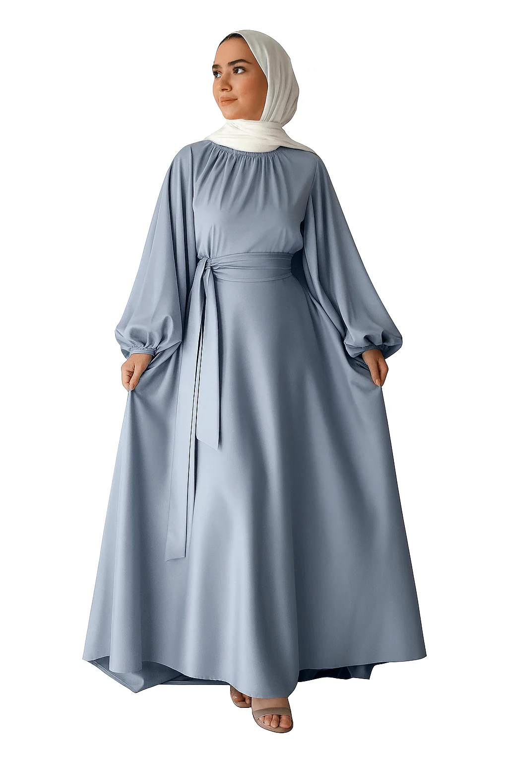 Satin Flowing Dress Abaya One Size - Image 3