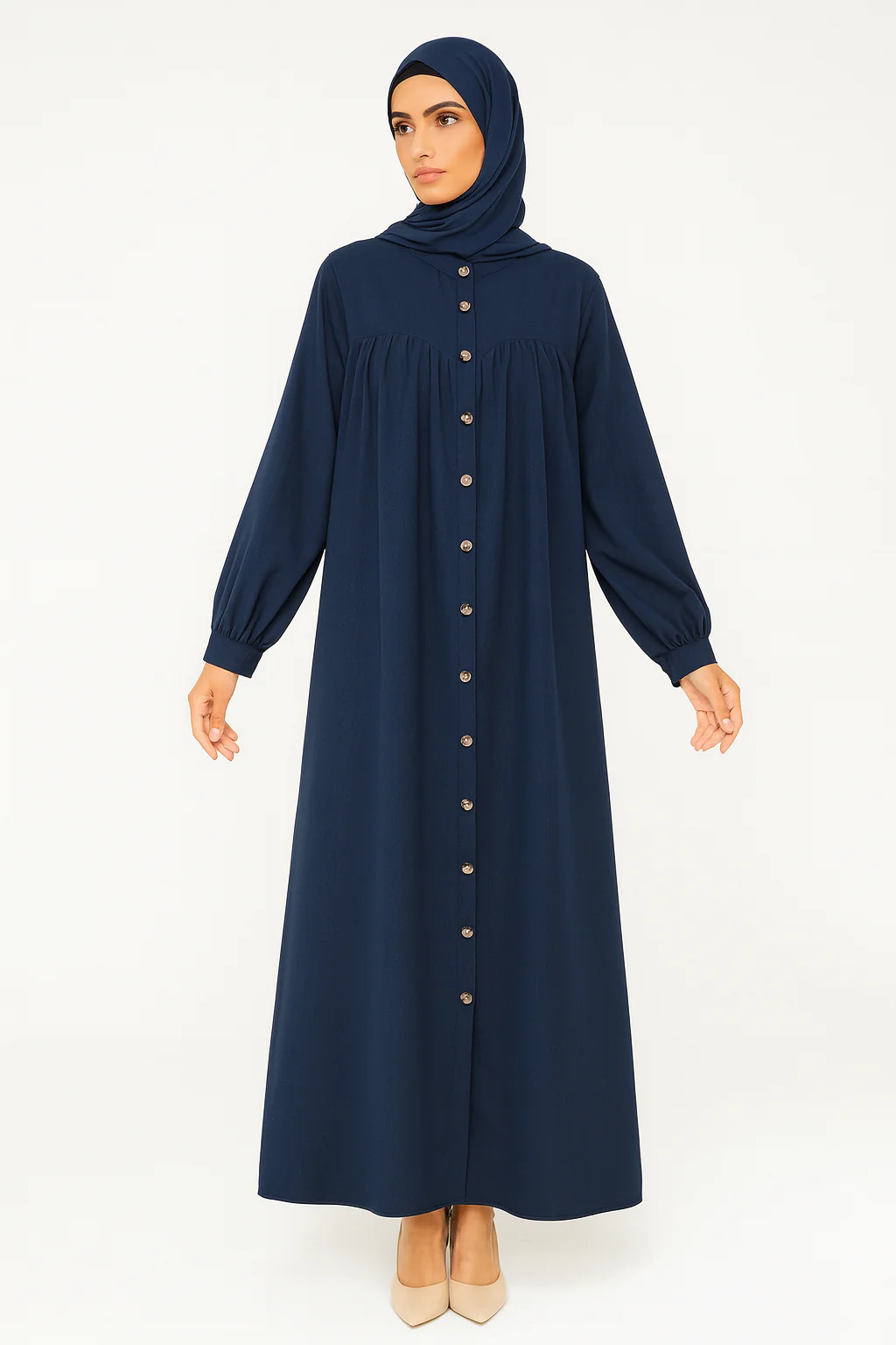 Smart Buttoned Dress Abaya One Size Navy