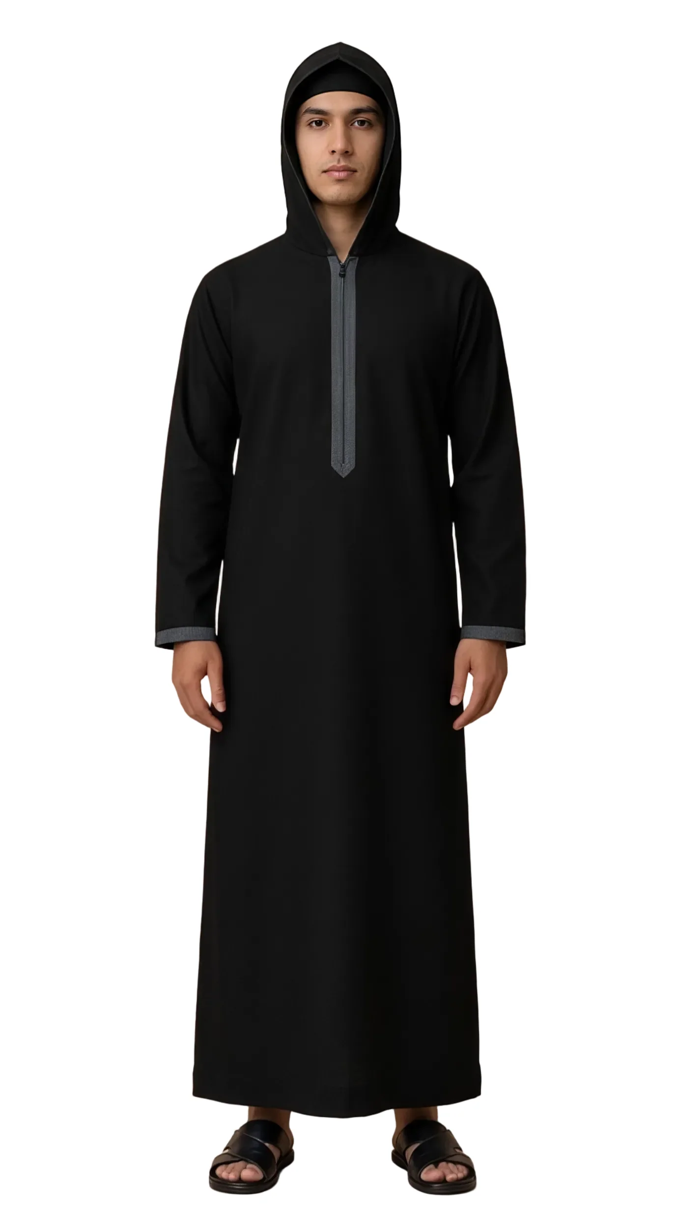 Two Tone Hooded Jubba Black & Grey