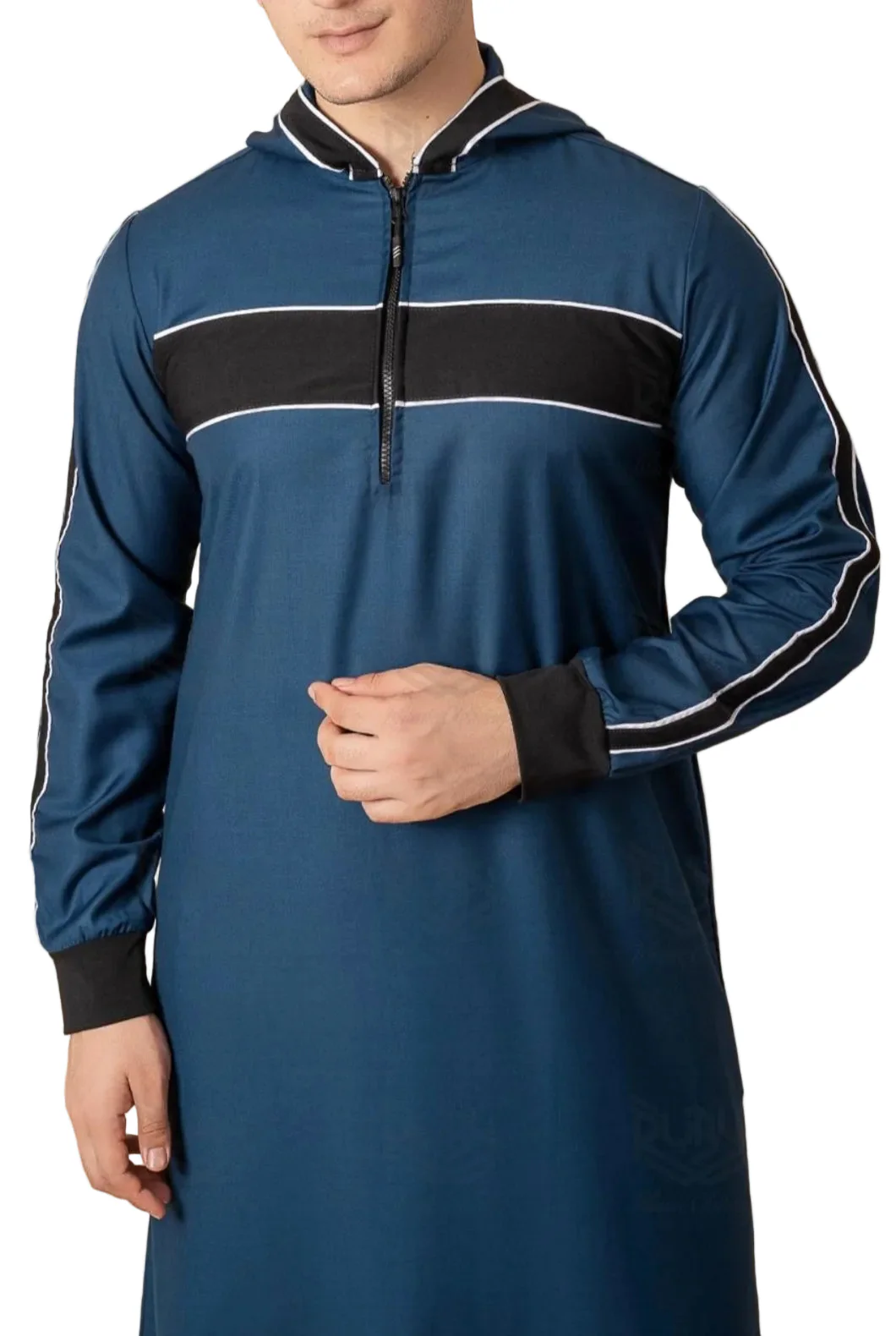 Two Tone Hooded Jubba Navy & Black - Image 2